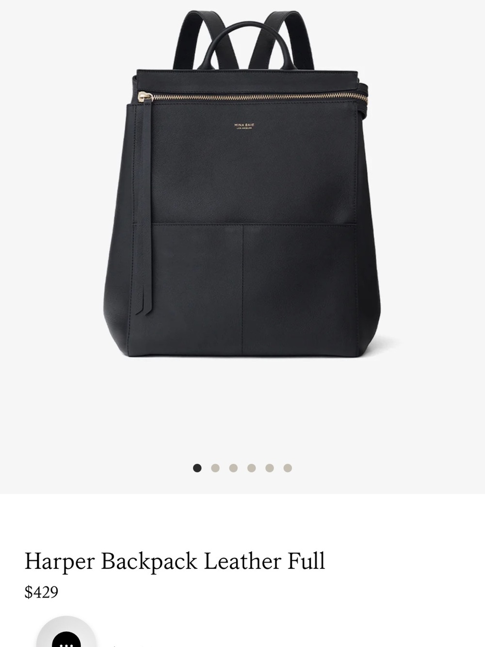 Mina Baie Harper Leather Backpack in Black with Gold Zip